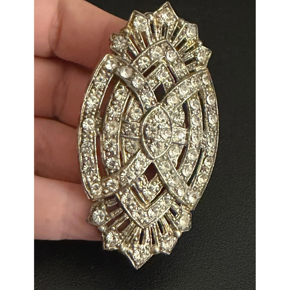 Vintage Rhinestone Brooch Art Deco Revival Large